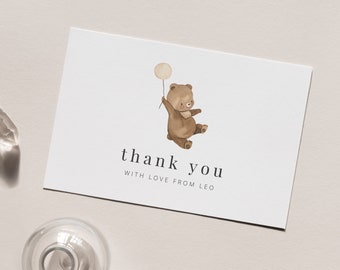 Bearbeitbare Dankeskarte | Bär Dankeschön | Teddybären Picknick | Druckbare Dankeskarte