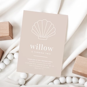 Shell Birthday Invite Template, Nautical Theme Birthday, Blush Shell, Editable Invitation, Seashell Invitation, Printable Birthday Invite