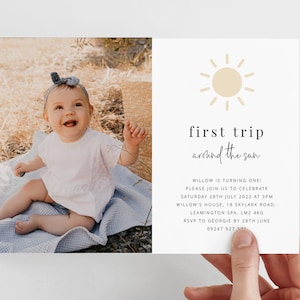 First Trip Around The Sun, Photo Birthday Invitation Template, 1st Birthday Sun, Sunshine 1st Birthday, Printable Birthday Invitation