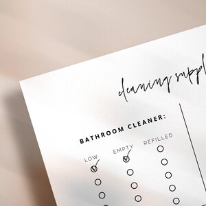 Editable Cleaning Supplies Tracker | Cleaning Schedule | Clean Checklist | Clean Schedule | Cleaning Product Refill Printable | Zero Waste