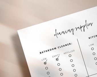 Editable Cleaning Supplies Tracker | Cleaning Schedule | Clean Checklist | Clean Schedule | Cleaning Product Refill Printable | Zero Waste