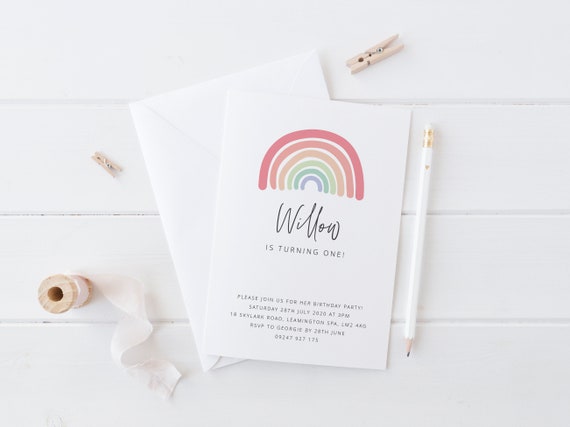 Editable Rainbow Birthday Invite | Pastel Rainbow Party | Boho Rainbow Birthday Invitation | Printable Birthday invitation | Boho Rainbow