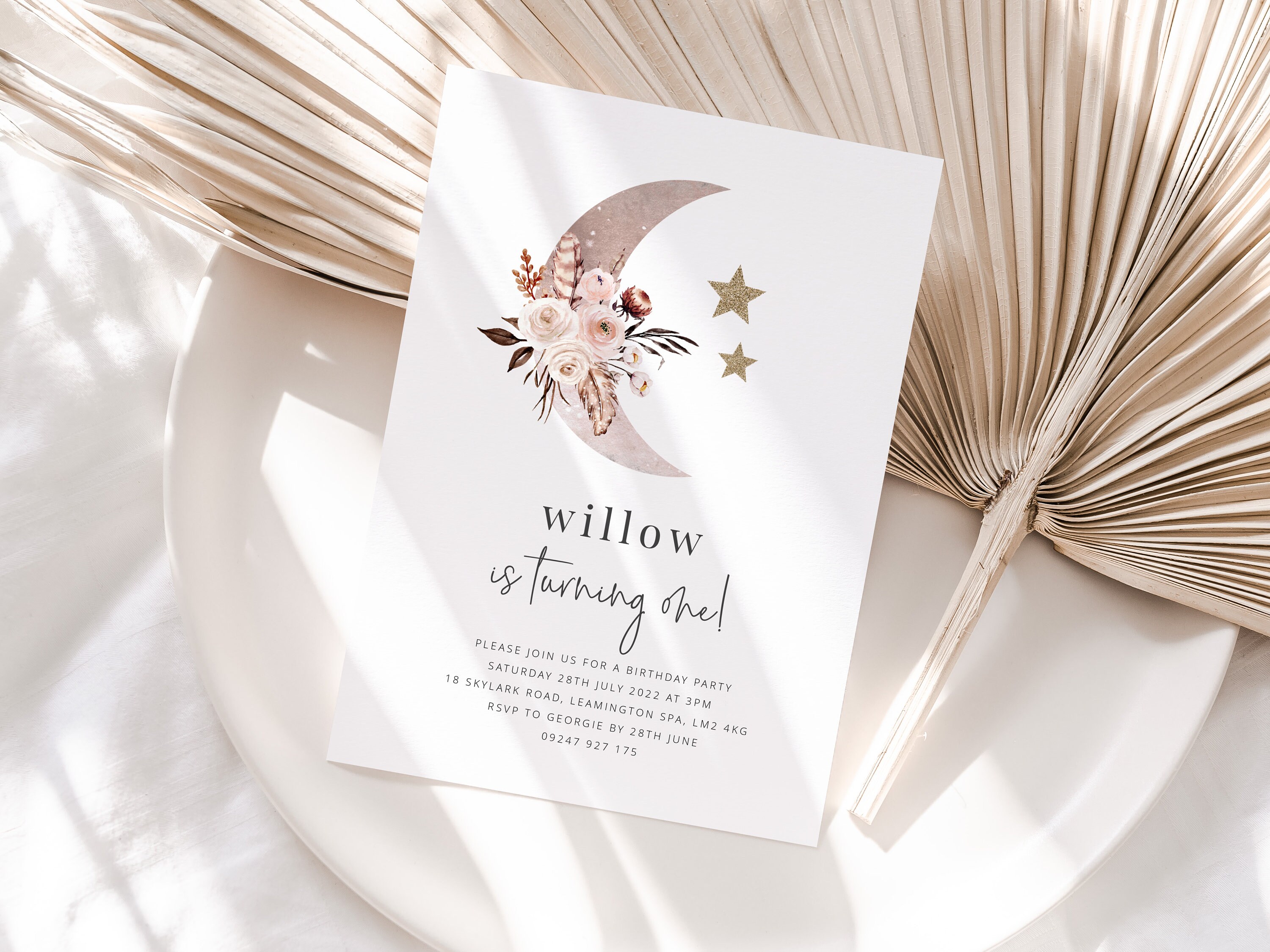 Floral Moon Stars Birthday Template, Moon Theme Birthday