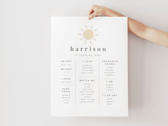 Sun Milestone Poster, First Birthday Milestone Sign, First Birthday Milestone Board, 1st Birthday Poster Template