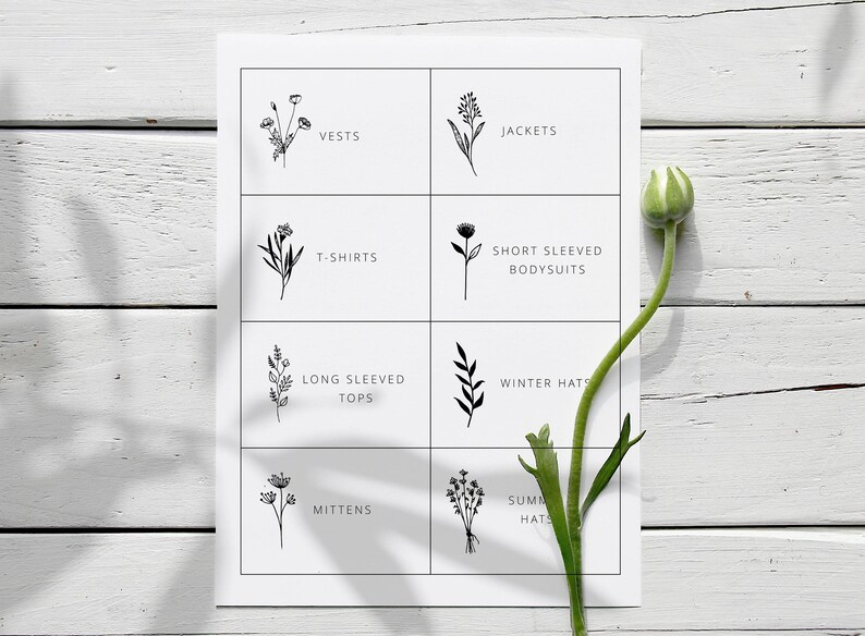 Minimal Floral Clothes Labels Printable Nursery Drawer Etsy