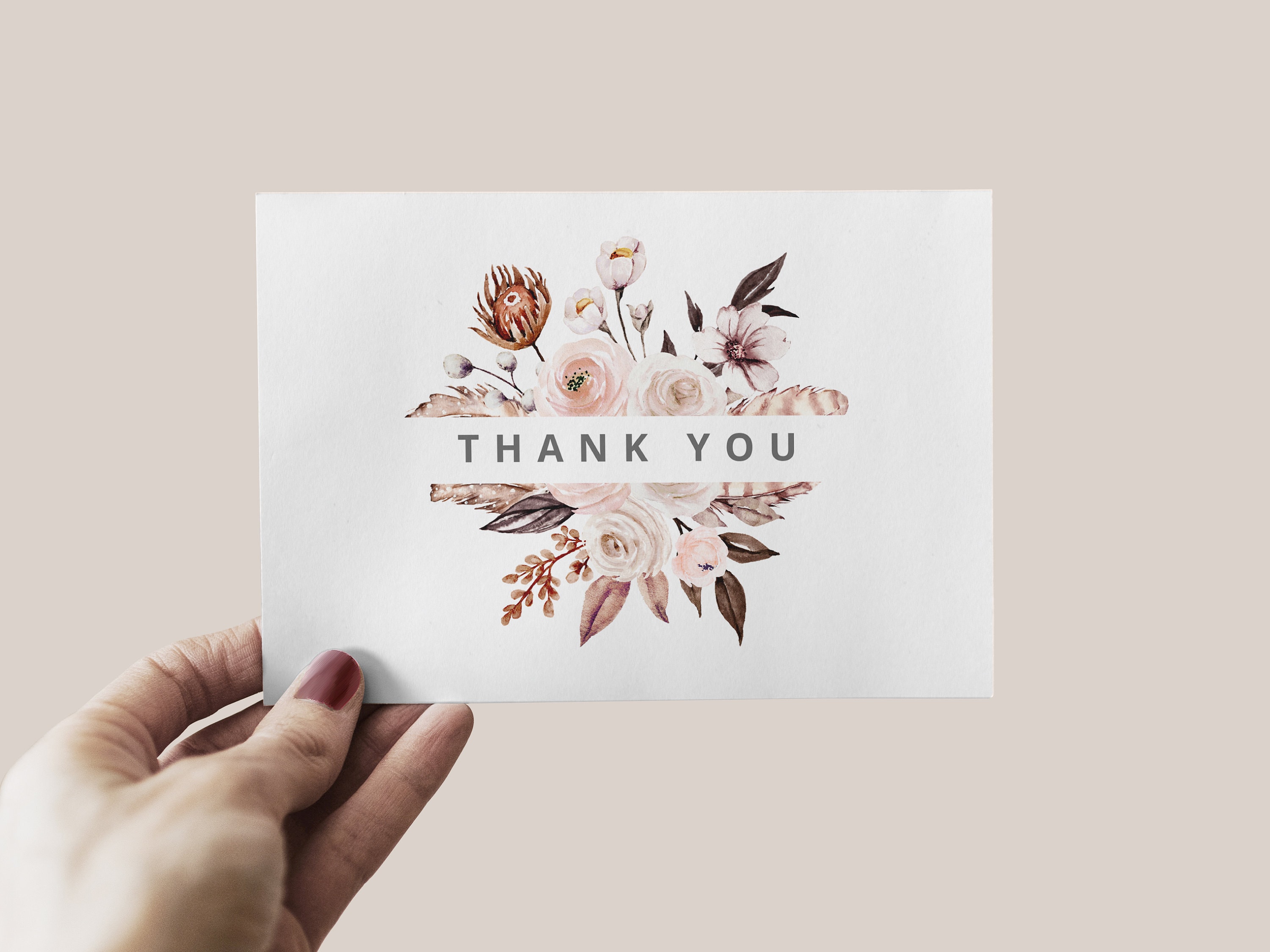 Boho Thank You Card | Boho Floral | Thank You Card | Blush Floral Thank ...