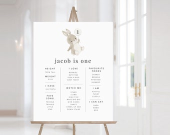 Bunny Milestone Poster Template, 1st Birthday Boy, Rabbit Milestone Board, First Birthday Poster, Somebunny is One, Printable Milestone Sign