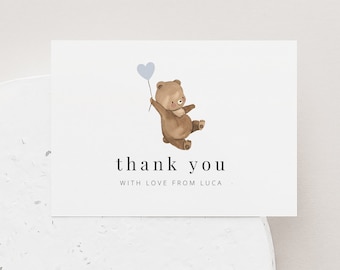Bär Danke Karte Vorlage | Geburtstagskind | Bär Herzballon | Bär Dankeschön Hinweis | Teddybär-Picknick | Druckbare Karte