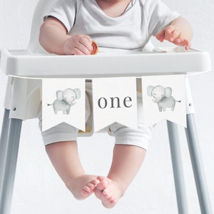Editable Highchair Banner | Elephant Banner | Safari First Birthday | Jungle 1st Birthday | Highchair Garland | Printable Bunting Flags