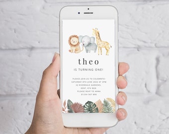 Safari Animals Evite, Evite Template, Jungle Evite, Safari Invitation, Text Message Invite, Jungle Birthday, 1st Birthday Birthday Evite