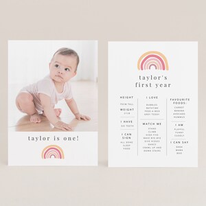 Bearbeitbare Regenbogen Meilensteinkarte, rosa und gelber Regenbogen, Mini-Meilensteindruck, Babyfotokarte, Fotopostkarte, druckbare Babyfotokarte