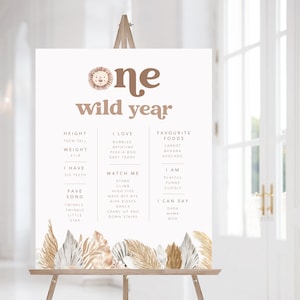 Affiche d'étape marquante d'une année sauvage, modèle d'étape importante du 1er anniversaire, tableau d'étape importante d'anniversaire, garçon sauvage d'un anniversaire, panneau d'étape imprimable