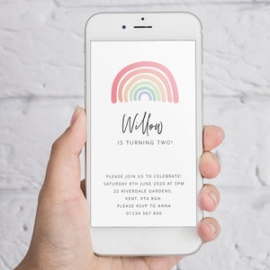 Bearbeitbare Geburtstag Evite, Pastell Regenbogen, Text 2019, Regenbogen Geburtstag einladen, Regenbogen Geburtstag einladen, Regenbogen-Geburtstagsfeier, Boho Regenbogen