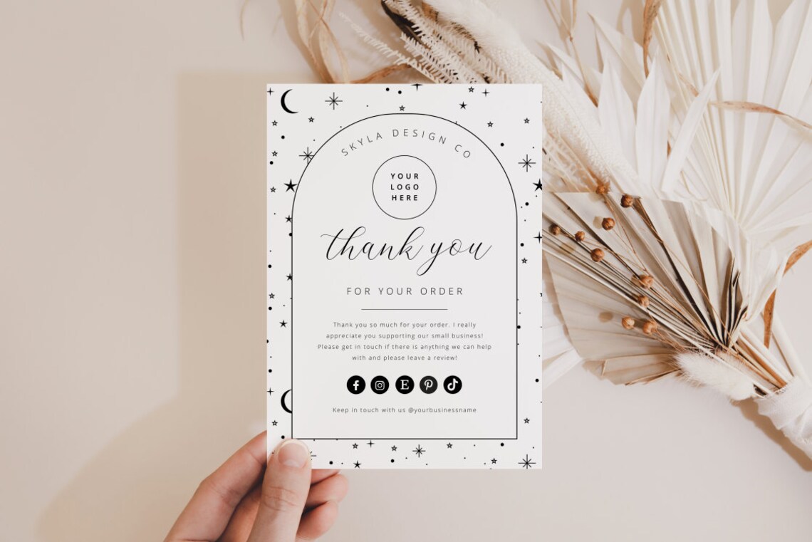 Celestial Thank You Card Template, Small Business Thank You Card, Moon ...