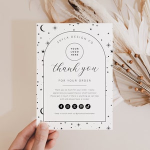 Celestial Thank You Card Template, Small Business Thank You Card, Moon ...