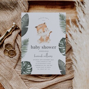 Tiger Baby Shower Invite Template, Jungle Baby Shower Invitation, Tiger Shower Invitation, Neutral Baby Shower, Printable Baby Shower Invite image 4