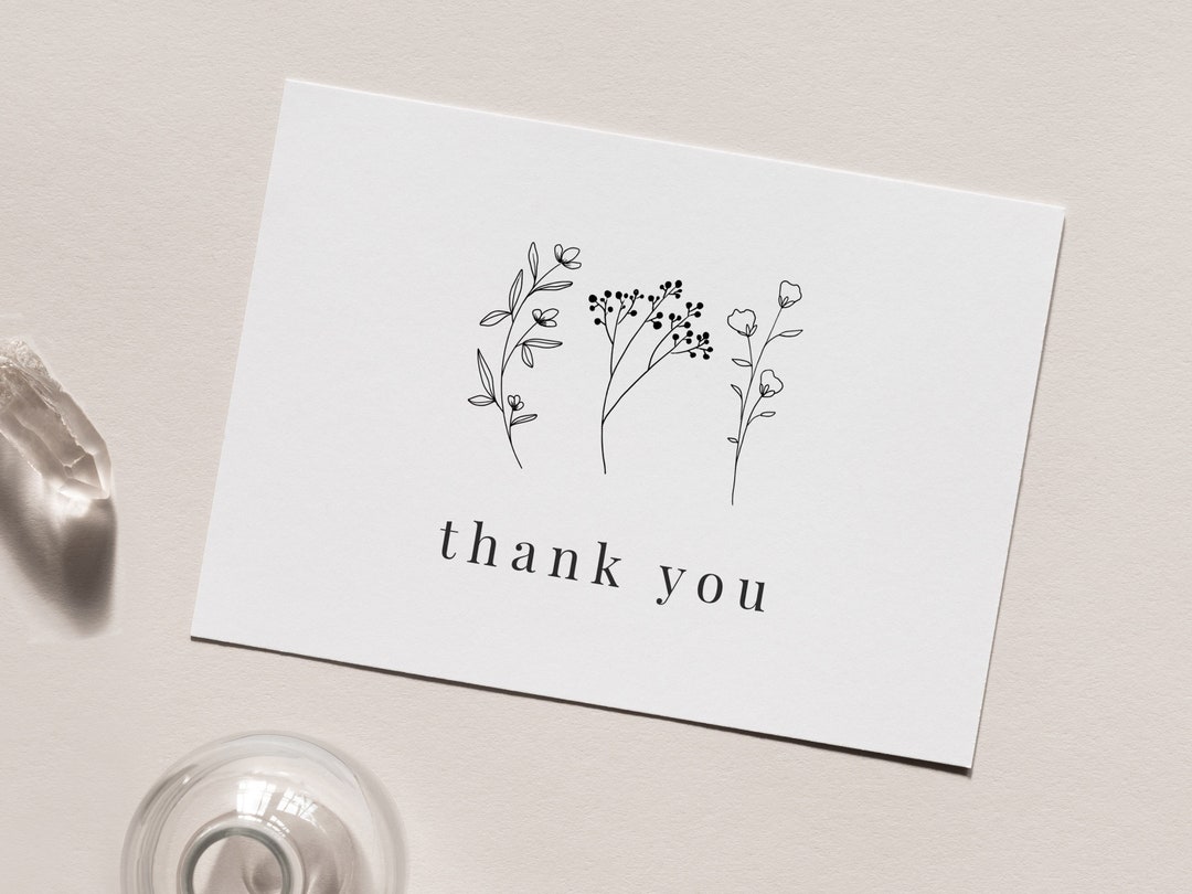 Editable Thank You Card | Floral Thank You Note | Minimal Flower Card ...