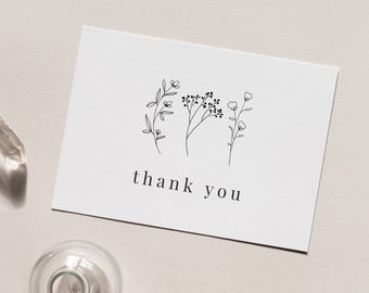Editable Thank You Card | Floral Thank You Note | Minimal Flower Card | Printable Thank You Card