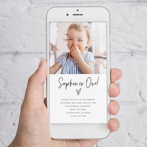 Editable Birthday Evite, Photo Invite, 1st Birthday Heart, First Birthday Girl, Text Invitation, Digital SMS Invitation