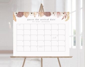 Guess the Due Date Calendar, Girl Baby Shower, Baby Shower Game Sign, Boho Baby Shower, Editable Template, Instant Download