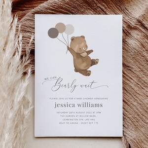 We Can Bearly Wait Invitation, Bear Baby Shower Invitation, Teddy Bear Baby Shower, Bear Invitation Template, Printable Baby Shower Invite