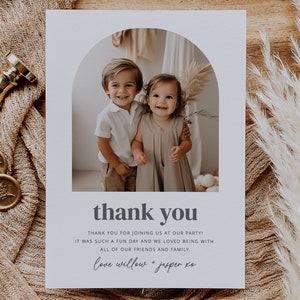 Merci avec photo, modèle de remerciement, anniversaire commun, anniversaire de frère et sœur, carte postale avec photo de remerciement, carte de remerciement imprimable