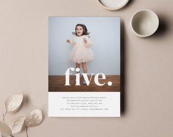 5th Birthday Invitation Template, Five Invitation, Fifth Birthday Invitation, 5th Birthday Photo Invitation, Printable 5th Birthday Invite