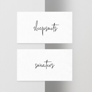 Etiquetas para ropa editables, tamaño carta de EE. UU., de 3,5 x 2 pulgadas, con fuente manuscrita, para cajones, para imprimir