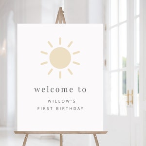 Birthday welcome sign, Editable sign, Sun Welcome Sign, Sunshine Birthday, 1st Birthday Sun, Printable Welcome Sign