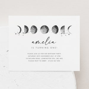 Editable Birthday invitation, Moon Phase, Celestial Themed, Celestial Birthday, Moon Birthday Invitation, Moon Themed, Printable Invite