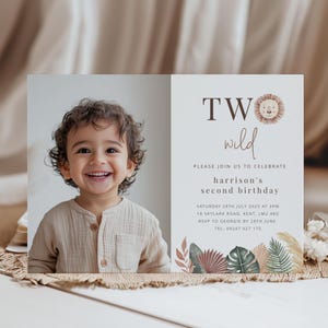 Two Wild Invitation Template, Jungle 2nd Birthday, Birthday Photo Invitation, Two Wild Birthday, 2nd Birthday Boy, Printable Birthday Invite