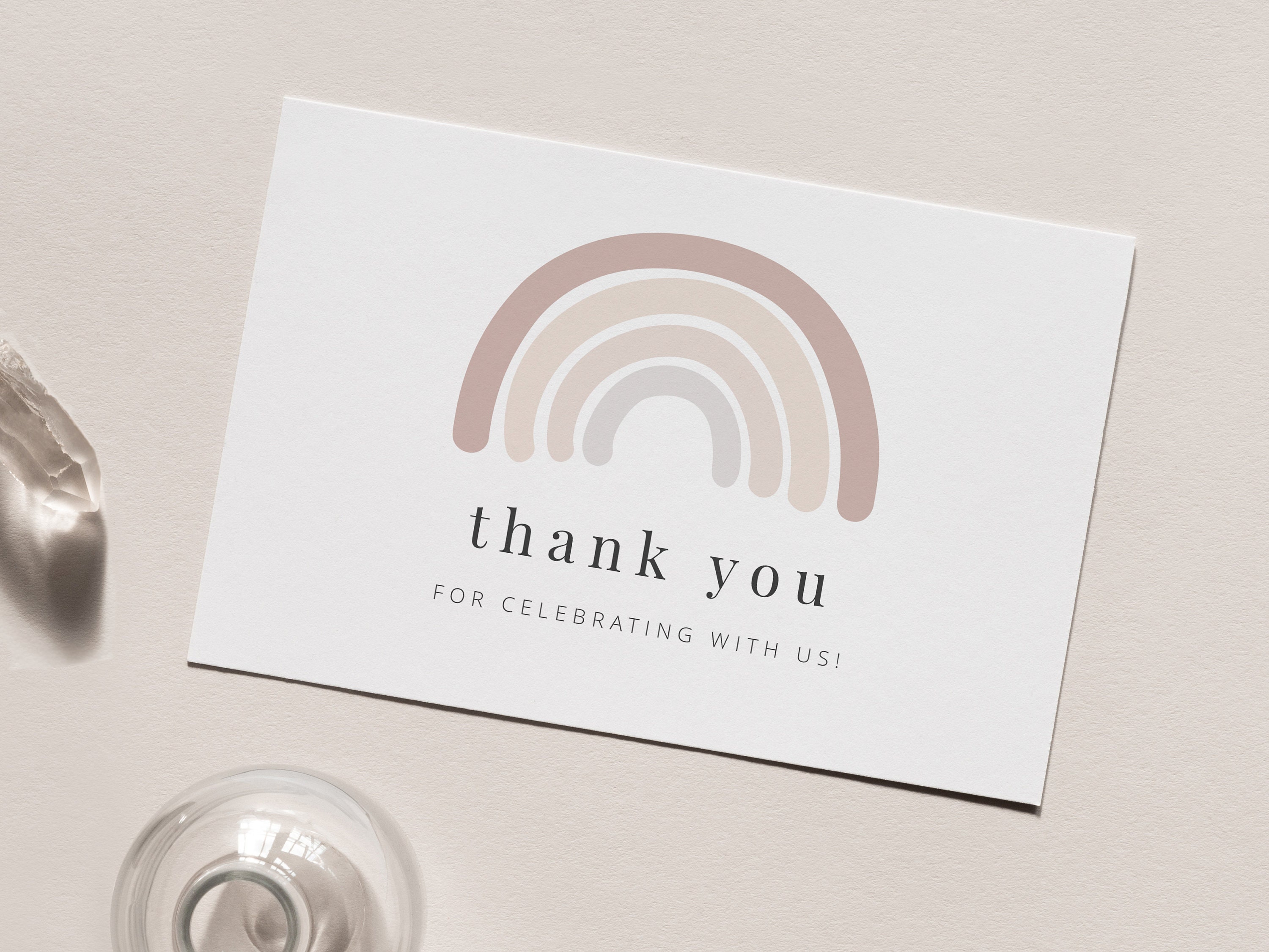 Editable Thank You Card Template | Light Pink Rainbow Thank You | Boho ...