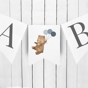 Happy Birthday Banner Template, 5x7 Banner Flags, Bear Blue Balloons ...