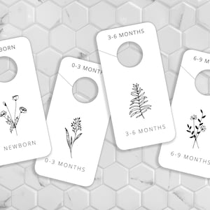 Minimal Floral Clothes Dividers, Printable Closet Dividers, Girls Nursery Wardrobe Organizers, Closet Organisers, Flower Nursery Dividers
