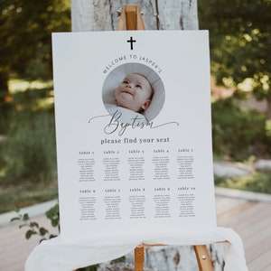 Sjabloon stoelindeling doop, stoelentabel doop, foto doopbord, doopsel babyjongen, bewerkbaar teken doopsel, afdrukbare welkomstposter
