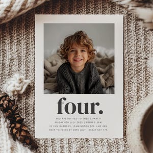 4th Birthday Invitation, 4 Invitation, Photo Invitation, Fourth Birthday Invitation, 4th Birthday Boy, 4th Birthday Invitation Template