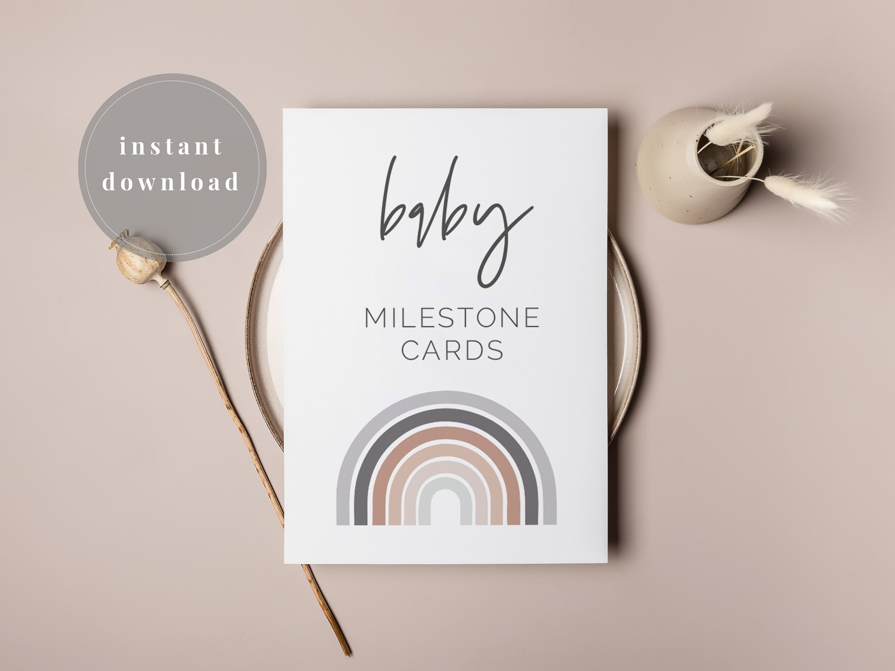 Baby Milestone Cards | Set of 27 Printable Cards | Blush and Grey ...