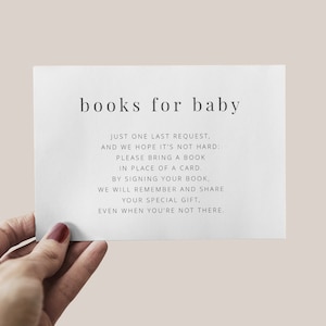 Boeken voor babykaart, Baby shower uitnodiging invoegen, Boeken voor baby, Boekaanvraag, Breng een boekenkaart, Minimalistische babyshower, Afdrukbare kaart