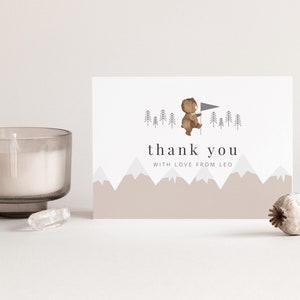 Bear Thank You Card Template, Bear Thank You Note, Bear Mountains Thank You Card, Bear Adventure Thank You Note, Printable Thank You Card