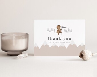 Bear Thank You Card Template, Bear Thank You Note, Bear Mountains Thank You Card, Bear Adventure Thank You Note, Printable Thank You Card