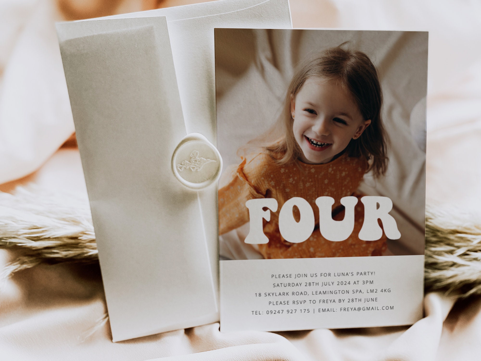 Groovy 4th Birthday, Invitation Template, 4th Birthday Girl, Four Invitation, Photo Invitation, Four Ever Groovy, Printable Birthday Invite