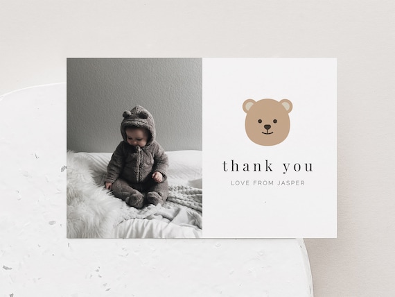 Editable Thank You Card | Bear Thank You Note | Teddy Bears Picnic | Bear Birthday Party | Printable thank you card