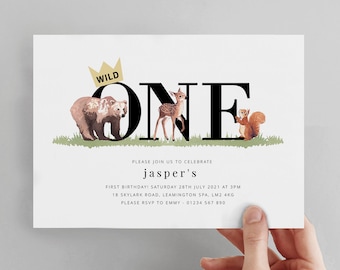 Primer cumpleaños del bosque, invitación de cumpleaños del bosque, salvaje, animales lindos, invitación imprimible del 1er cumpleaños, invitación editable, 1er cumpleaños