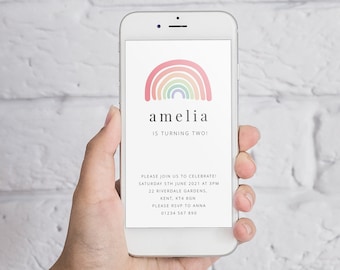 Editable Birthday Evite, Pastel Rainbow, SMS Invite, Rainbow Birthday, Rainbow Birthday Invite, Rainbow Birthday Party, Boho Rainbow