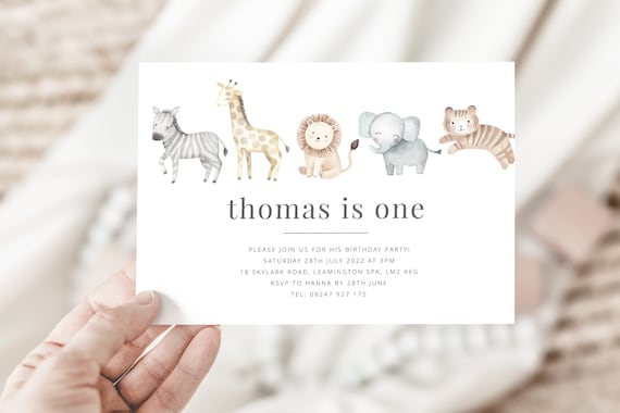 Safari Birthday Invitation Template, Safari Animals Invite , Safari Animals, Jungle Birthday, 1st Birthday Safari, Printable Birthday Invite
