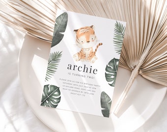 Tiger Birthday Invitation, Birthday Invite Template, Safari Birthday Party, Watercolour Tiger Invite, Printable Birthday invitation