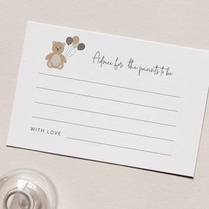 Tarjetas de consejos de Baby shower de Oso / Teddy Baby Shower / Tarjetas de consejos para padres / Oso de Baby Shower / Tarjetas de consejos imprimibles