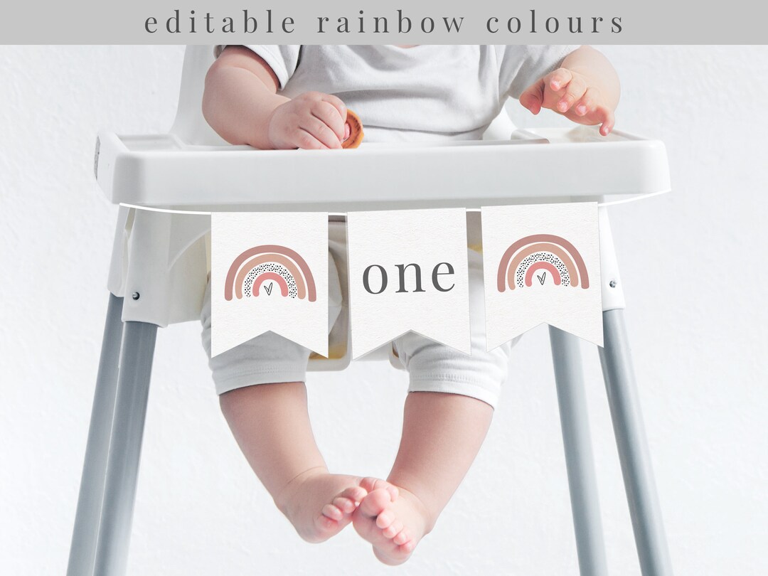 Highchair Banner Template | Rainbow Banner | Boho Rainbow Birthday ...