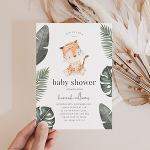 Tiger Baby Shower Invite Template, Jungle Baby Shower Invitation, Tiger Shower Invitation, Neutral Baby Shower, Printable Baby Shower Invite image 3