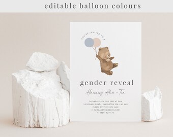 Teddy Bear Gender Reveal Invitation Template, Bear Gender Reveal, Boy or Girl Gender Reveal Bear, Printable Gender Reveal Invitation